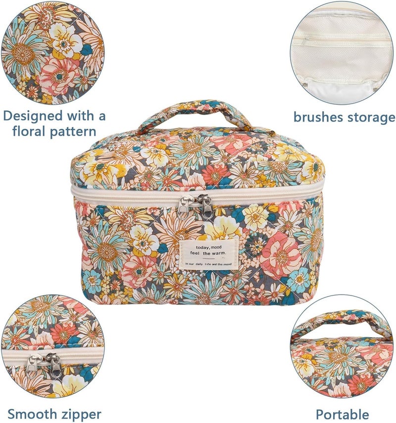 Gosect Large Makeup Bag, Cute Cosmetic Bag for Women Girls, Floral Coquette Aesthetic Toiletry Bag, Travel Make Up Organizer Bag (South Twigs Flower) - Image 4
